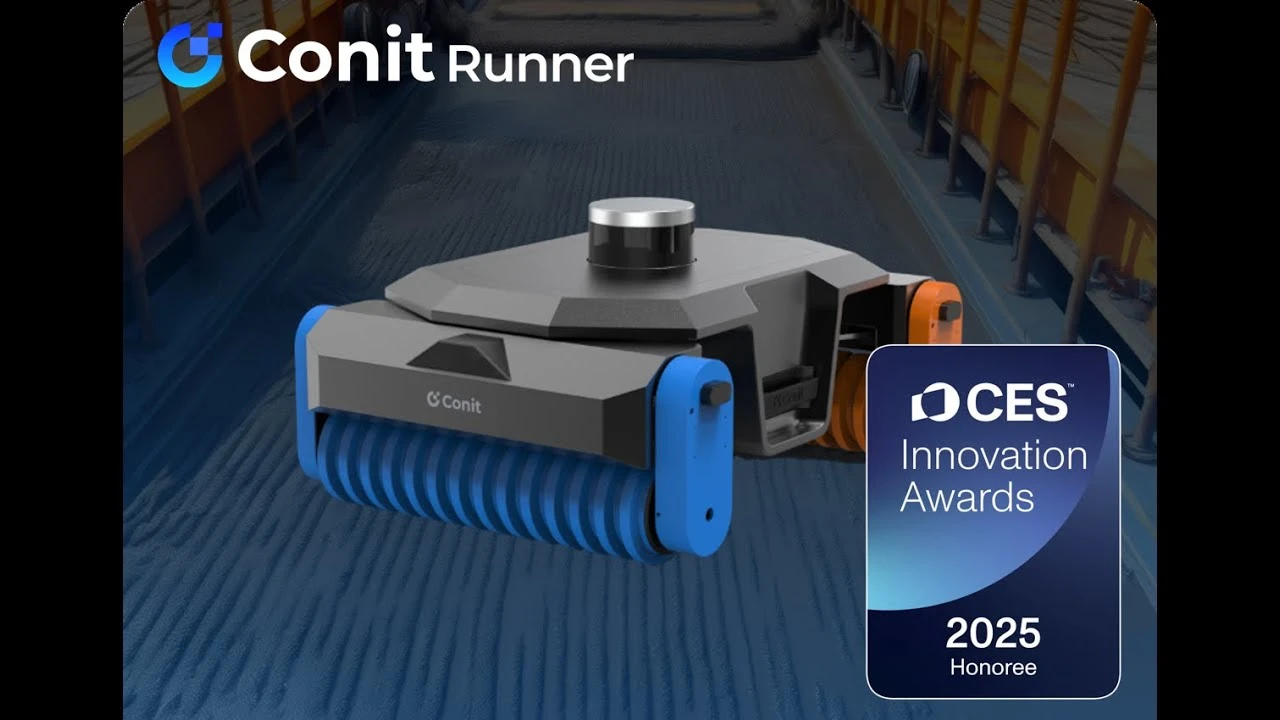 CONIT Runner is a robot designed for construction sites,  indentations on wet concrete surfaces